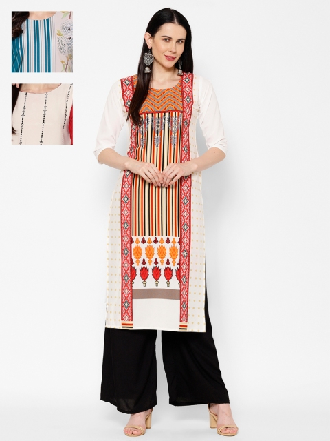 

7Threads Women Pack Of 3 Printed Straight Kurta, Multi