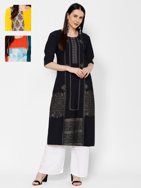

7Threads Women Pack Of 3 Printed Straight Kurta, Multi