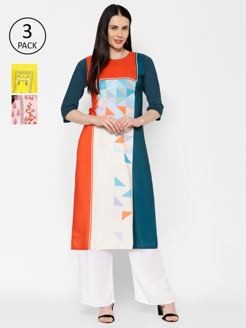 

7Threads Women Pack Of 3 Printed Straight Kurta, Multi