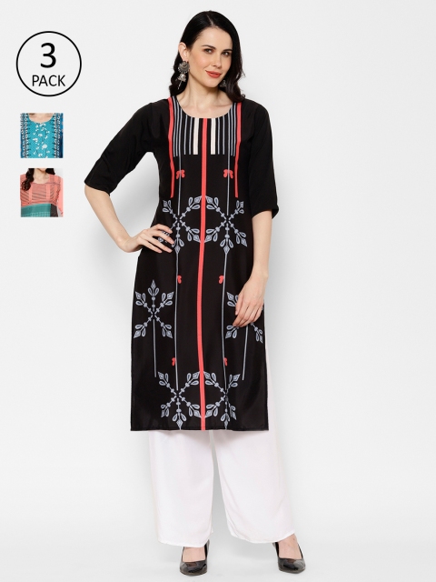 

7Threads Women Pack Of 3 Multicoloured Printed Straight Kurtas, Multi