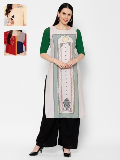

7Threads Women Pack Of 3 Printed Straight Kurtas, Grey