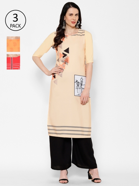 

7Threads Women Pack Of 3 Multicoloured Printed Straight Kurtas, Multi