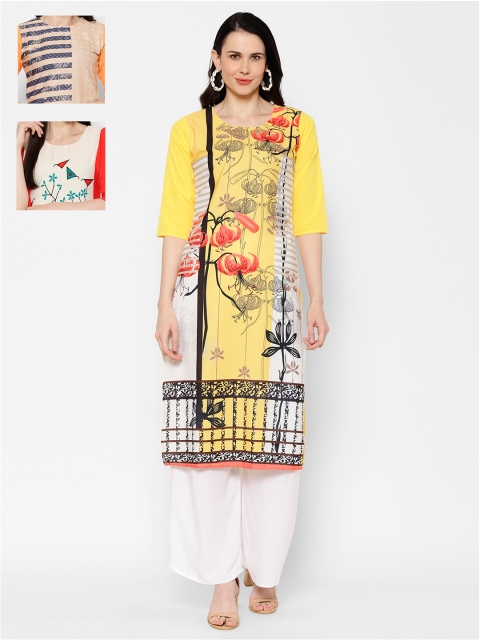 

7Threads Women Multicoloured Set of 3 Printed Straight Kurta, Multi
