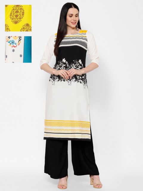 

7Threads Women Pack of 3 Printed Straight Kurta, White
