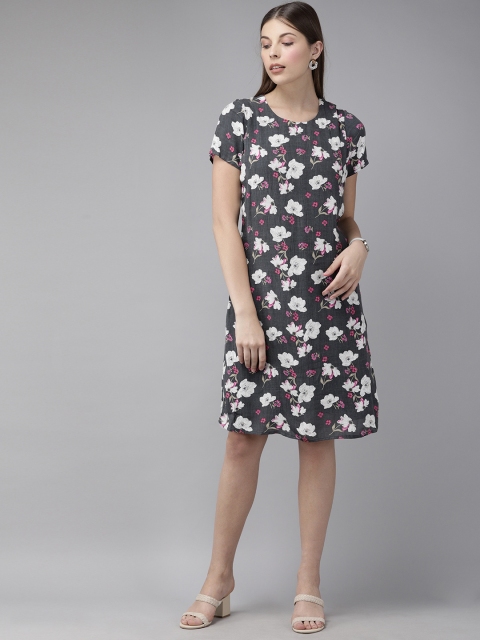 

Park Avenue Women Grey & White Printed A-Line Dress