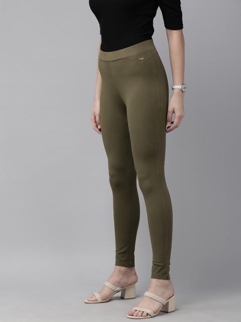 

Park Avenue Women Olive Green Solid Jeggings