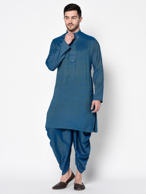 

DEYANN Men Navy Blue Solid Kurta with Patiala Pants