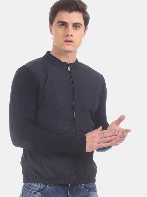 

True Blue Men Navy Blue Solid Sporty Jacket