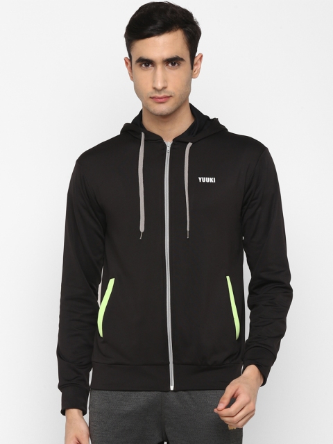 

Yuuki Men Black Solid Hooded Sweatshirt