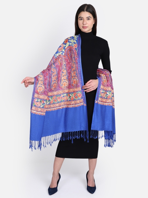 

Anekaant Women Blue & Pink Floral Paisley Embroidered Woollen Shawl