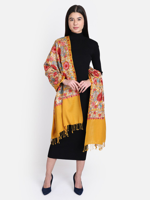 

Anekaant Mustard Floral Embroidered Pure Wool Shawl