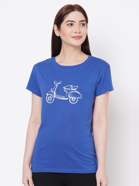 

Mystere Paris Women Blue Printed Round Neck T-shirt