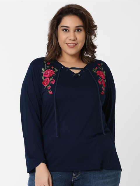 

MARCA Bold Women Plus Size Navy Blue Solid Top