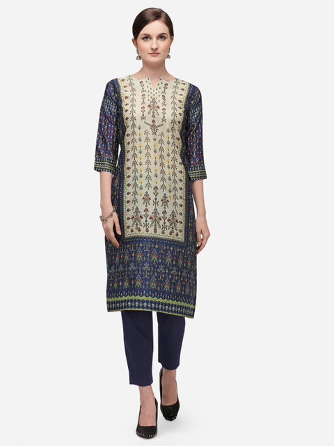 

VENISA Women Blue Printed Straight Kurta