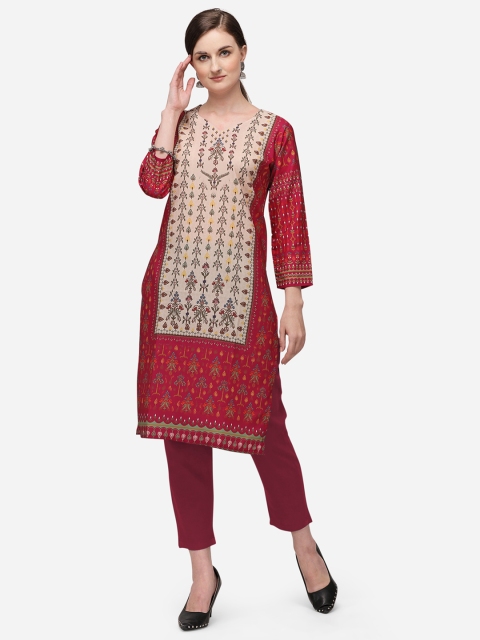 

VENISA Women Pink & Beige Printed Straight Kurta