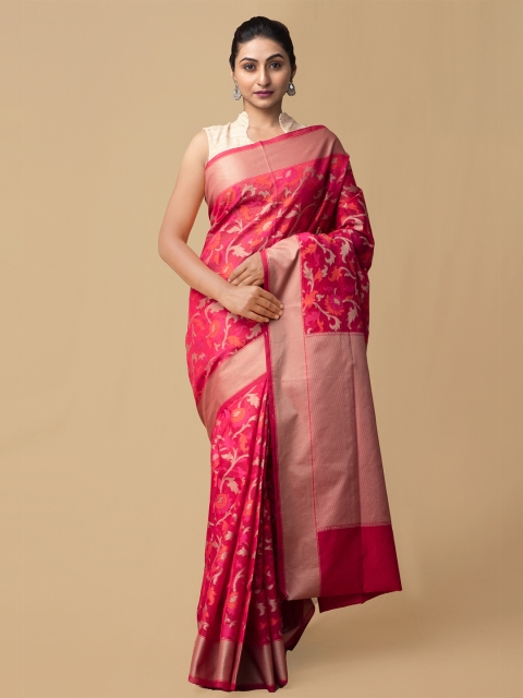 

Unnati Silks Pink Silk Cotton Woven Design Banarasi Saree