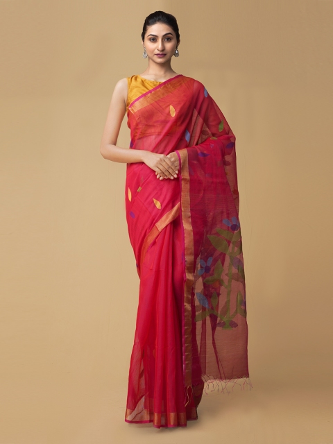 

Unnati Silks Red Silk Cotton Woven Design Maheshwari Saree