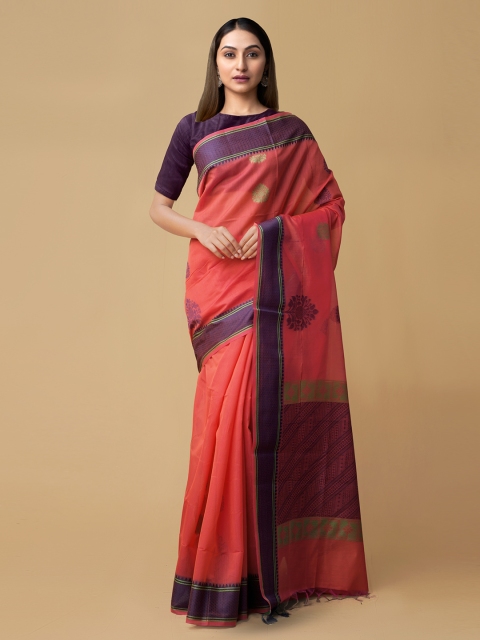 

Unnati Silks Coral Silk Cotton Printed Uppada Saree