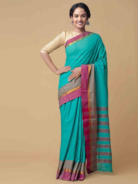 

Unnati Silks Green Pure Cotton Solid Narayan Peth Saree