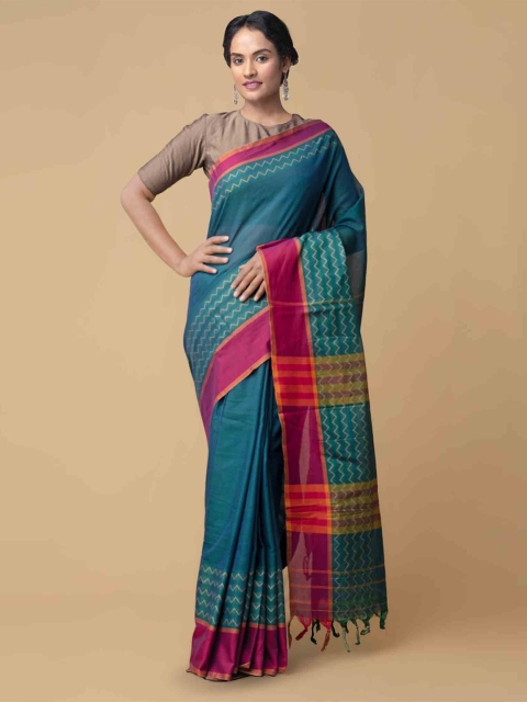 

Unnati Silks Teal Solid Handloom Narayan Peth Cotton Saree