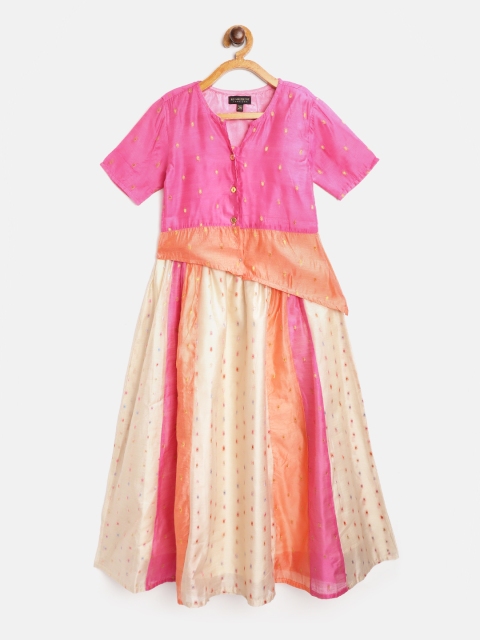 

Readiprint Fashions Girls Pink & Beige Woven Design Kurti with Skirt