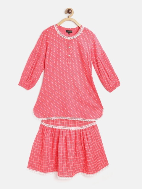 

Readiprint Fashions Girls Pink & White Ethnic Motif Printed Kurta with Skirt