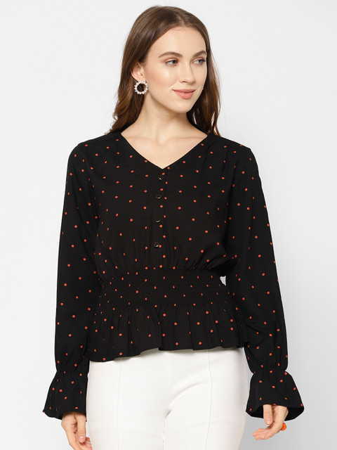

NIXX Women Black Printed Cinched Waist Top