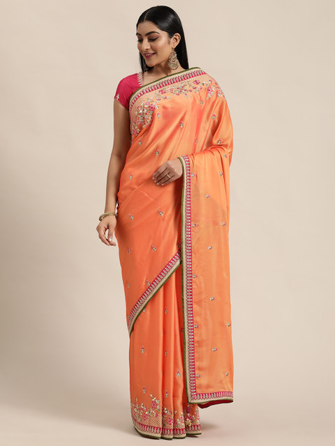 

NAKKASHI Orange Embroidered Art Silk Saree