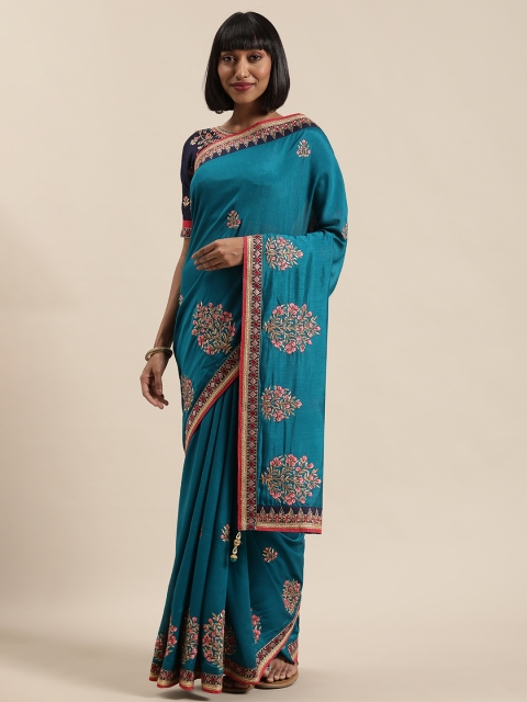 

NAKKASHI Teal Blue & Golden Art Silk Embroidered Saree