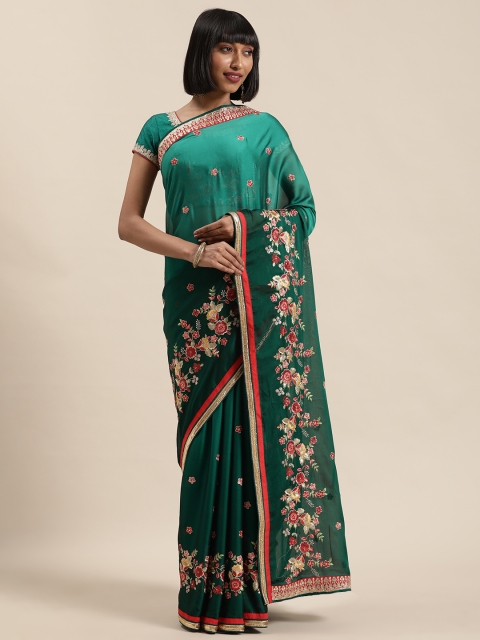 

NAKKASHI Green Floral Embroidered Saree