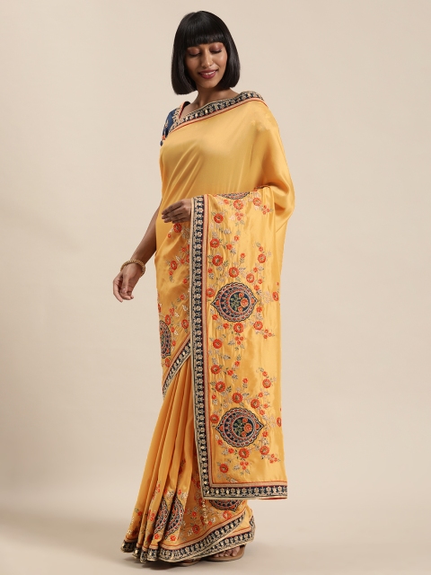 

NAKKASHI Yellow Embroidered Art Silk Saree