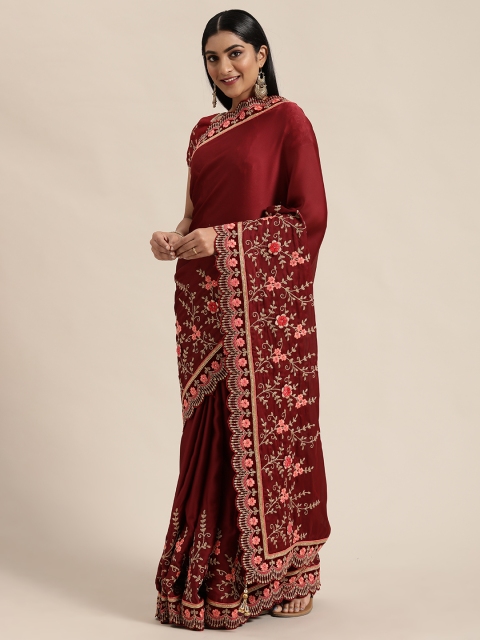 

NAKKASHI Maroon Embroidered Art Silk Saree