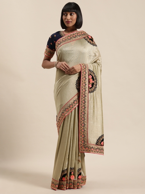 

NAKKASHI Light Olive Embroidered Art Silk Saree with embroidered unstitched blouse