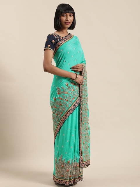 

NAKKASHI Turquoise Blue & Golden Embroidered Saree