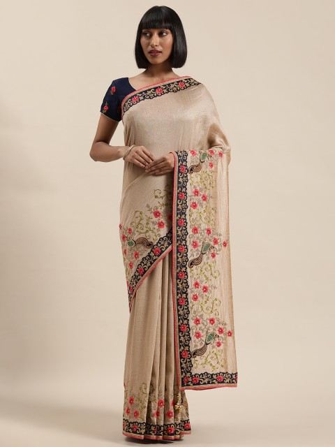

NAKKASHI Nude-Coloured Art Silk Applique Embroidered Work Saree With unstitched blouse