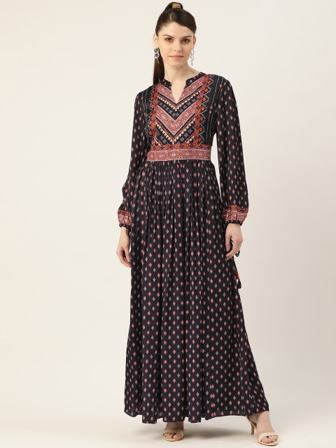 

Ritu Kumar Women Navy Blue & Pink Printed Maxi Dress