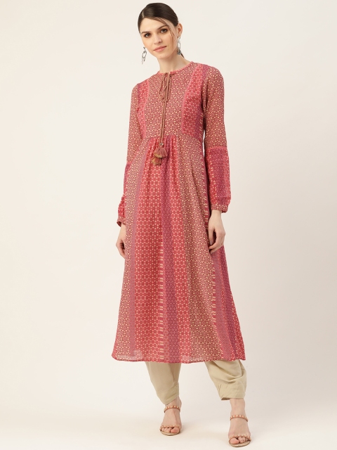 

Ritu Kumar Women Pink & Beige Printed A-Line Kurta