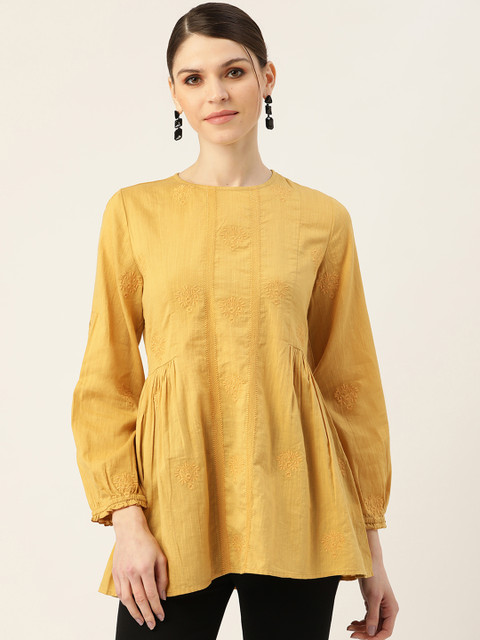 

Ritu Kumar Women Yellow Embroidered A-Line Kurti