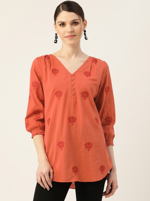 

Ritu Kumar Women Orange Embroidered Pure Cotton Straight Kurti