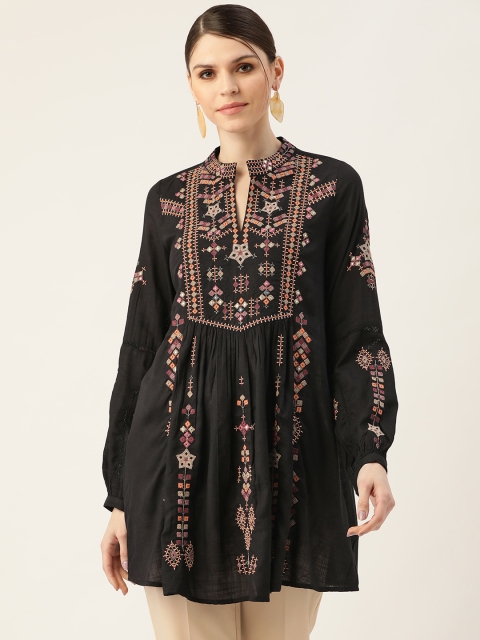 

Ritu Kumar Women Black & Pink Embroidered A-Line Kurti