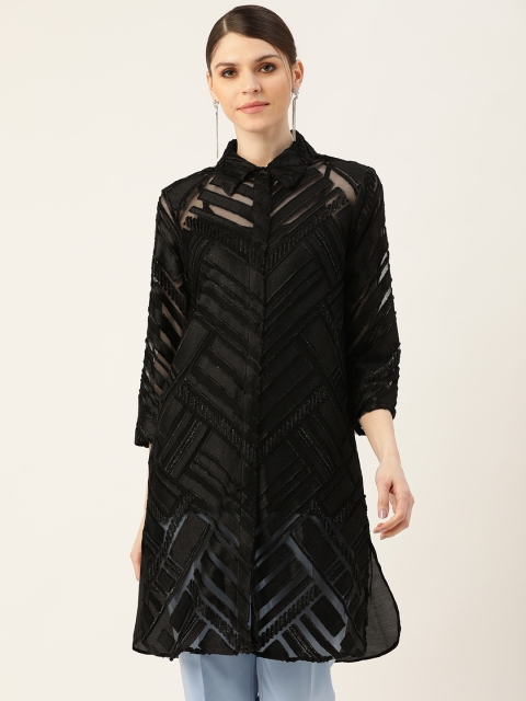 

Ritu Kumar Women Black Woven Design Semi-Sheer Straight Kurta