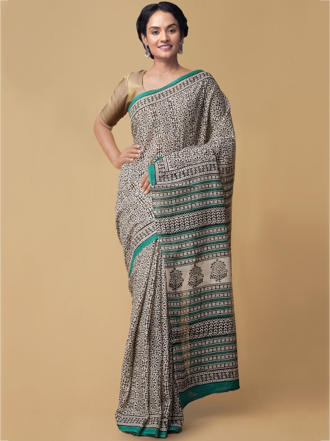 

Unnati Silks Cream-Coloured Pure Cotton Printed Kota Saree