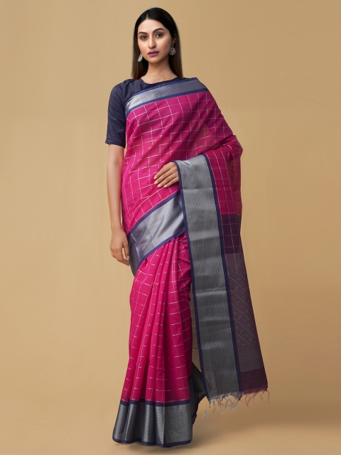 

Unnati Silks Pink Silk Cotton Printed Uppada Saree