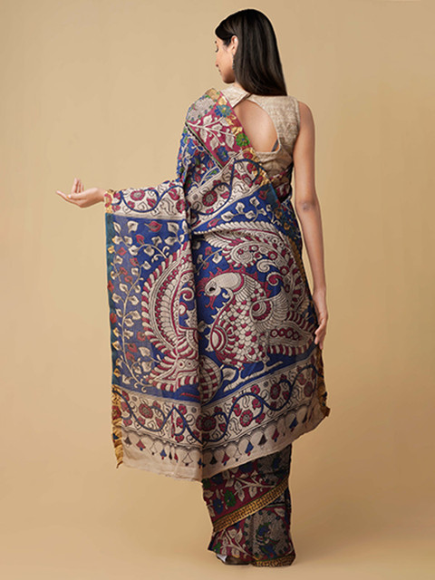 

Unnati Silks Navy Blue Pure Cotton Kalamkari Printed Handloom Kota Saree