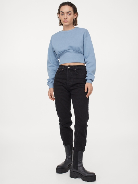 

H&M Women Blue Printed Cropped Sweatshirt