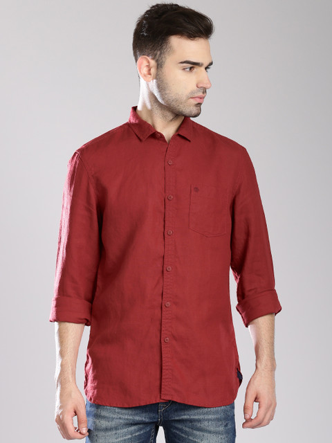 

Bossini Maroon Linen Contemporary Fit Casual Shirt