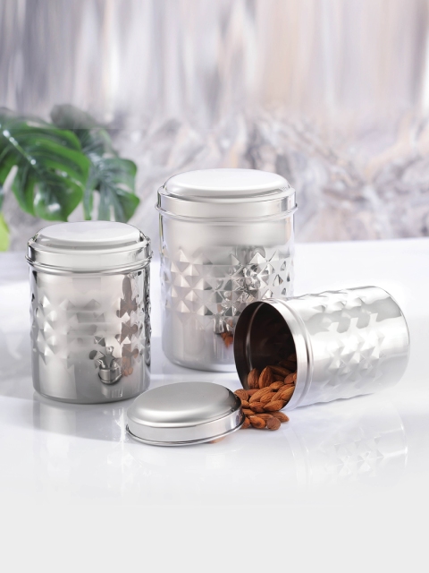 

Jensons Set Of 3 Silver-Toned Stainless Steel Progetto Canisters