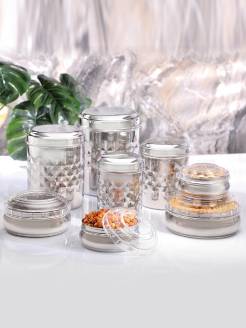 

Jensons 24 Pcs High Mirror Diamond Embossed Storage Set, Silver