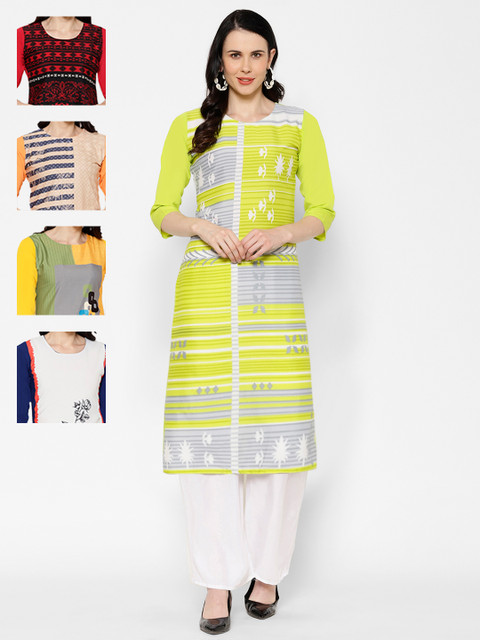 

7Threads Women Pack Of 5 Multicoloured Printed Straight Kurtas, Multi