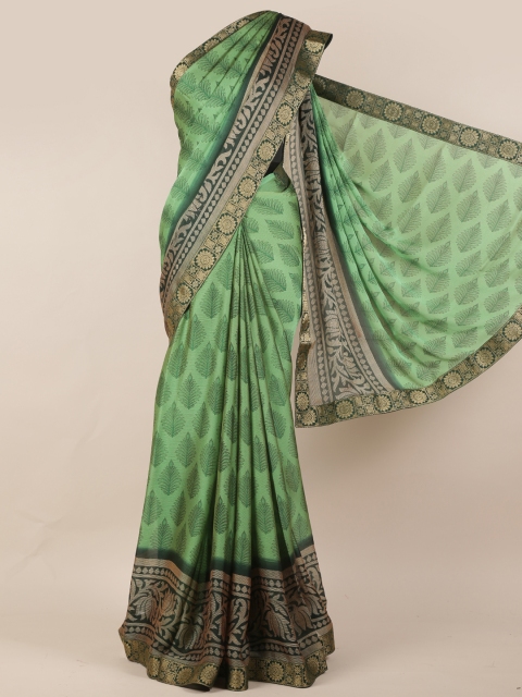 

Pothys Green & Black Poly Chiffon Woven Design Saree